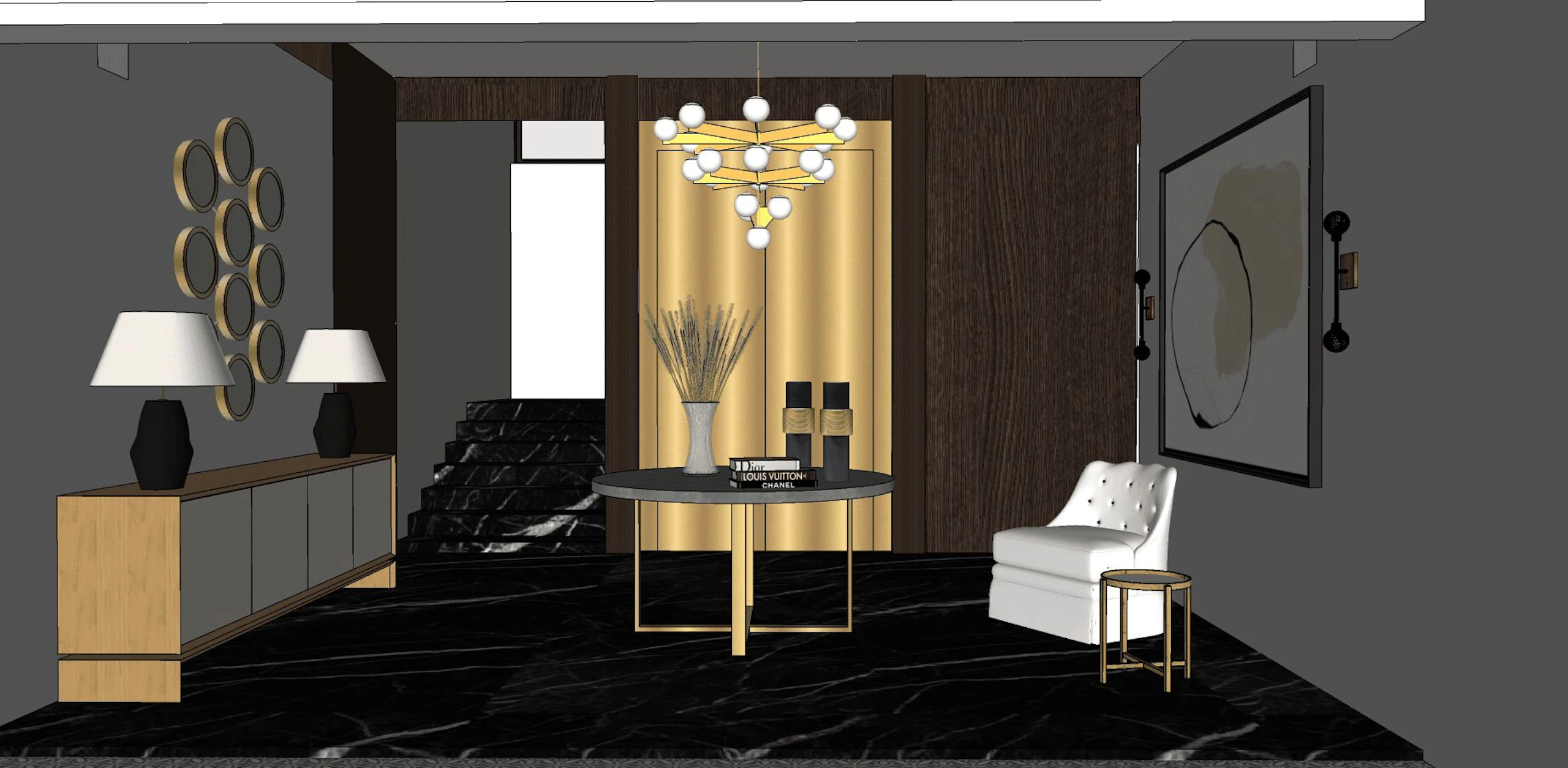 3D render of a lobby by Fyfe Boyce interior design studio