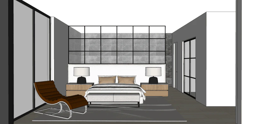 3D render of a bedroom by Fyfe Boyce interior design studio