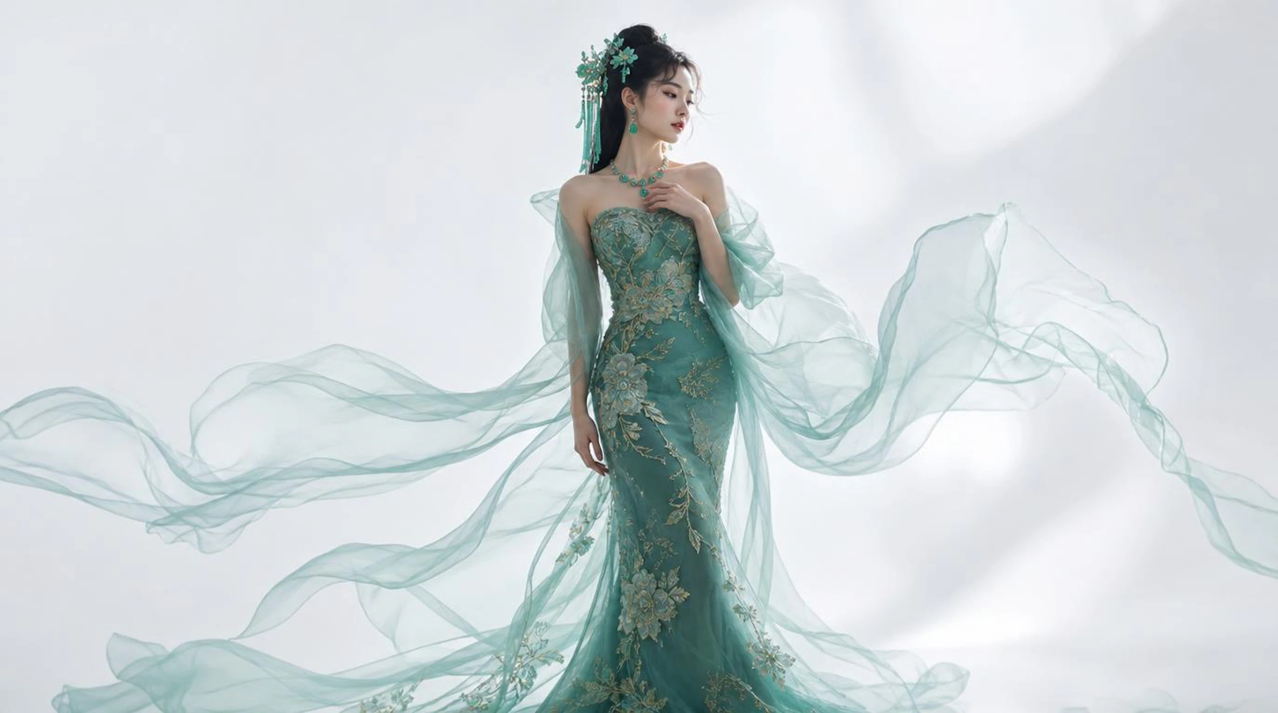 Full-body portrait of a woman in modern Chinese couture, generated with GPT-Image-2 in Leonardo.Ai